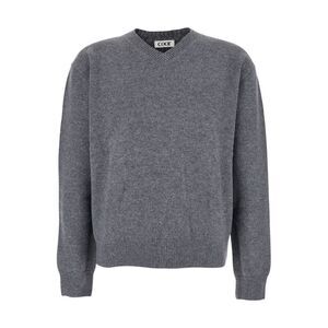 Coor Men Grey Sweater With V Neck And Ribbed Trims In Wool Man